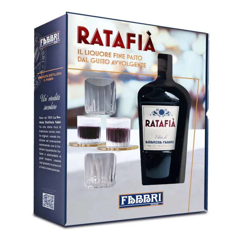 LIQUORE FABBRI RATAFIA ITA + BICCHIERI  ELISIR DI AMARENA - Image 3