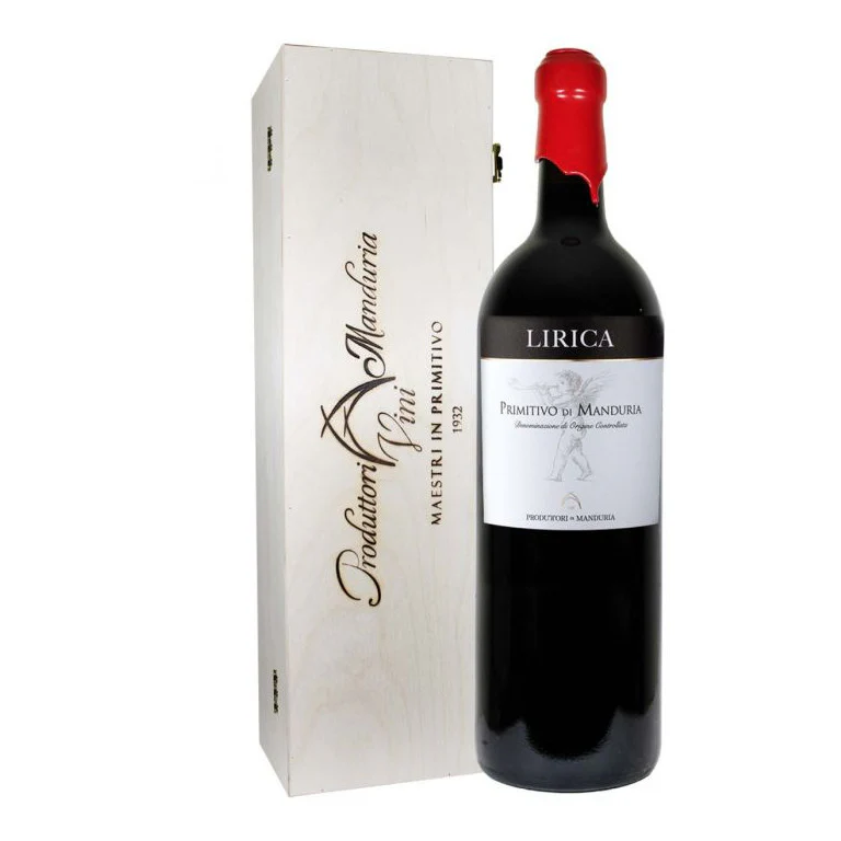VINO PRODUTTORI DI MANDURIA LIRICA 2023  PRIMITIVO DOC-CASSA IN LEGNO 3LT